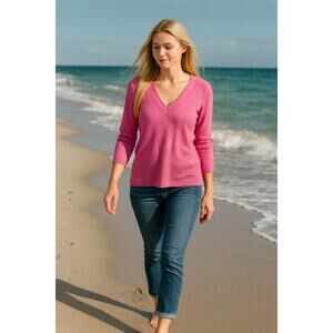 Anthropologie Escio Sweater pink vneck 3/4 sleeves size XL dry cleaned